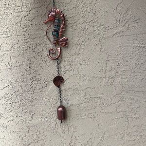 Seahorse wind chime 20” metal copper color ocean sea outdoor decor glass marbles